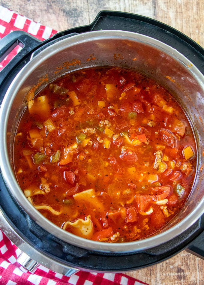 pressure cooker lasagna soup in an Instant Pot
