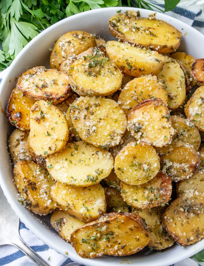 Slow Cooker Ranch Potatoes in white bowl