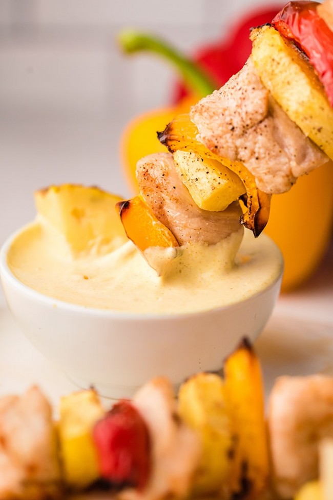 Air Fryer Pineapple Chicken Skewers with Curry Dip The Recipe Pot