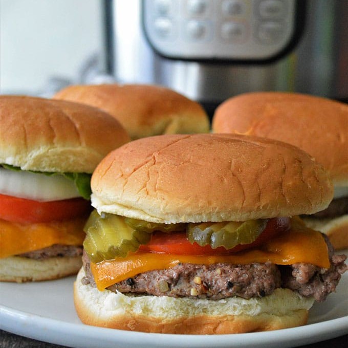 Instant Pot Hamburgers on a white plate