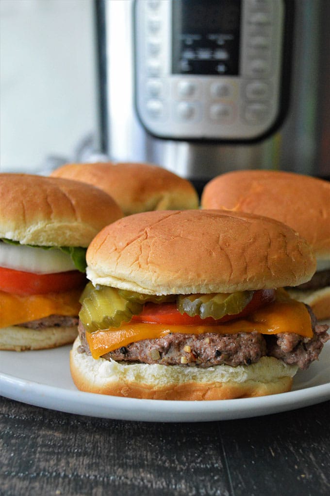 Instant Pot Hamburgers on a white plate