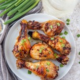 top view of Air Fryer Teriyaki Chicken on a white serving plate