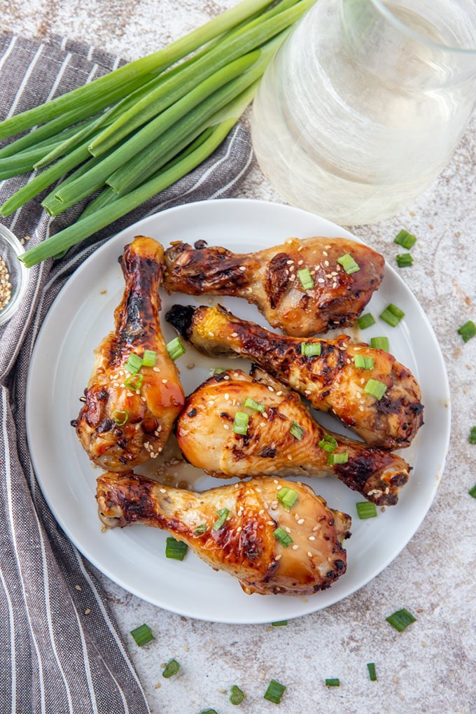 top view of Air Fryer Teriyaki Chicken on a white serving plate