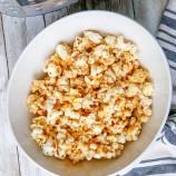 Instant Pot Caramel Popcorn in white bowl
