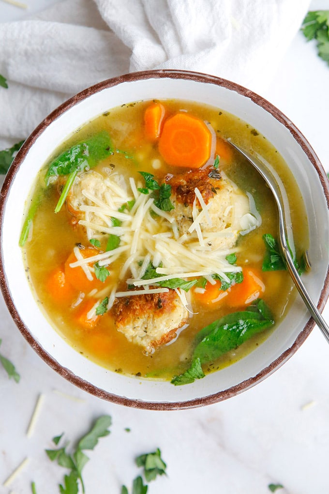 Instant Pot Italian Wedding Soup in a bowl with a spoon