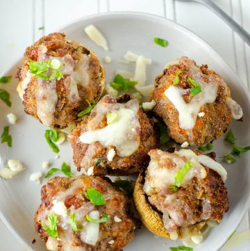 Air Fryer Stuffed Mushrooms on a serving plate