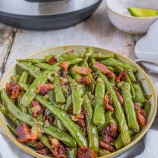Pressure cooker green beans with bacon in a serving bowl