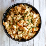 Instant Pot Thanksgiving Stuffing in a pan