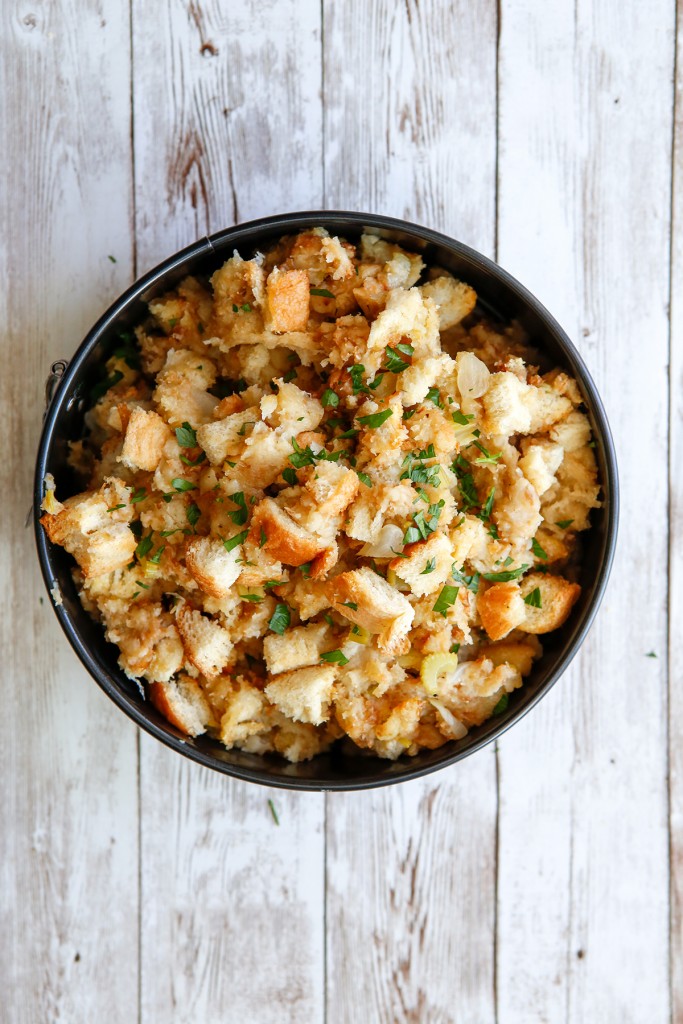 Instant Pot Thanksgiving Stuffing in a pan